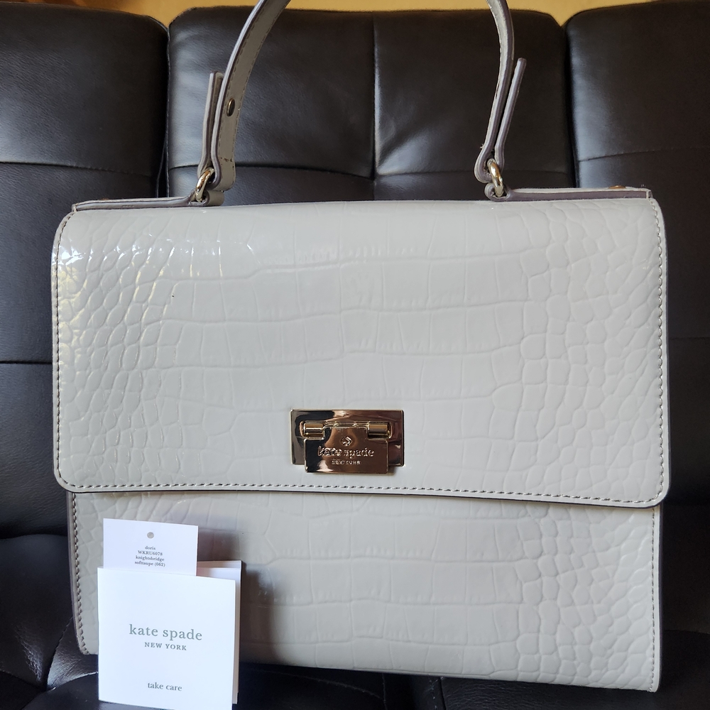Kate Spade Taupe Croc-Embossed Satchel